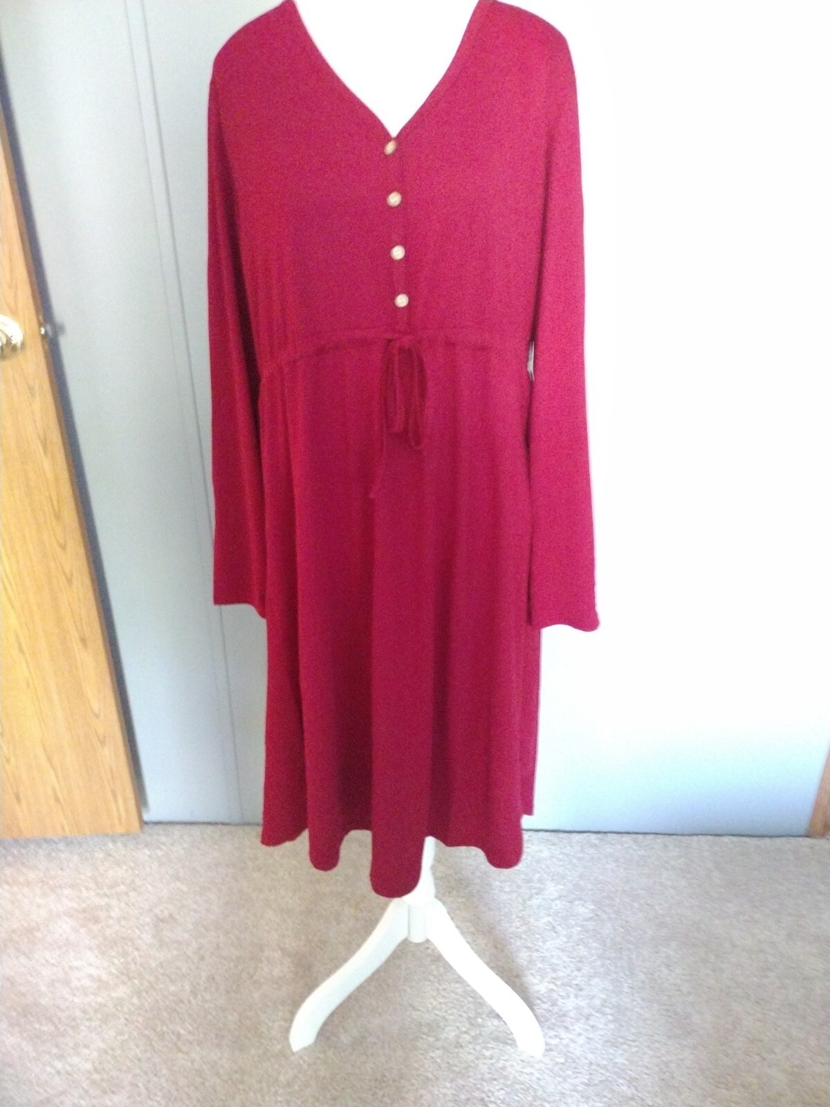 KOJOOIN NEW LADIES RED LONG SLEEEVE PLUS SIZE DRESS SIZE 2XL HIGH WAISTED