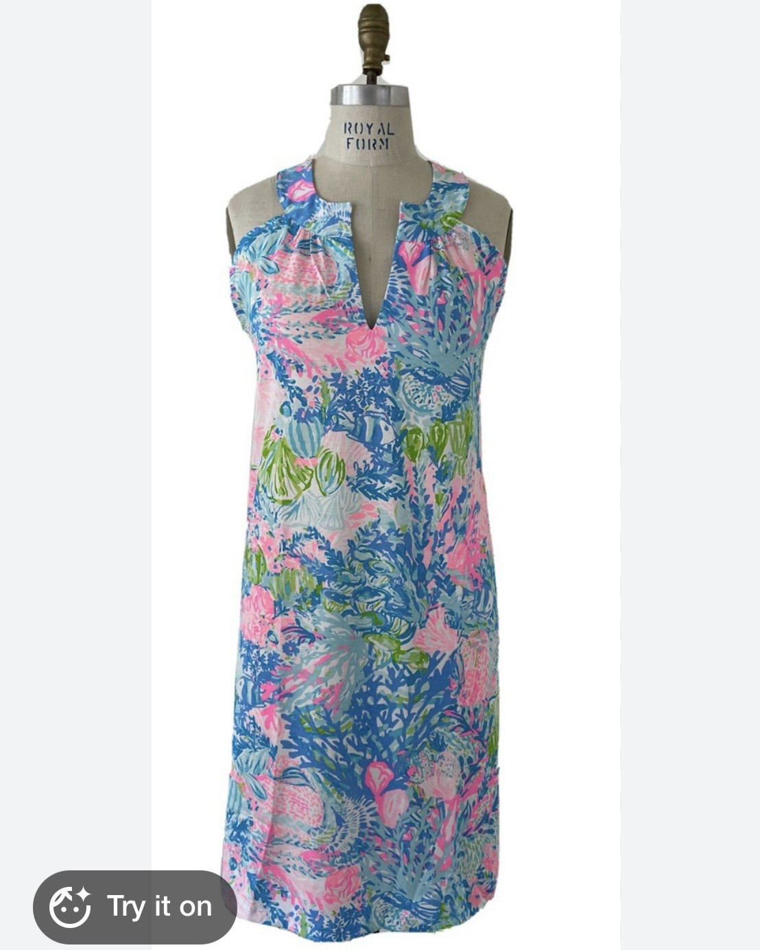 Lilly Pulitzer Shift Dress large 100% Pima Cotton Floral Tropical V-Neck Short