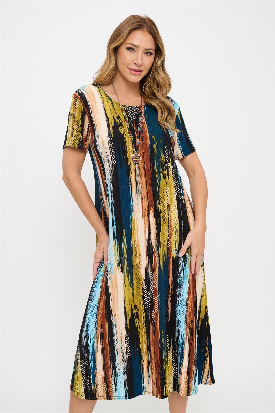 Travel Knit Dress, long A-Line, S/S, Stretchy NO-IRON poly/span. # 470