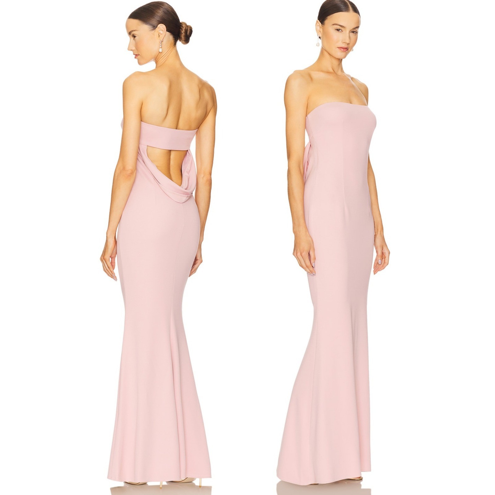 NWT Katie May Blush Mary Kate Strapless Cut-Out Drape Back Mermaid Gown Small