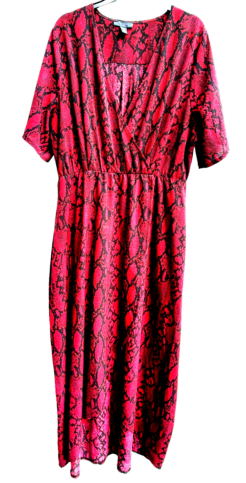 NEW LOOK CURVES UK 20 Red & Black Full Length Maxi Elastic Waist Dress