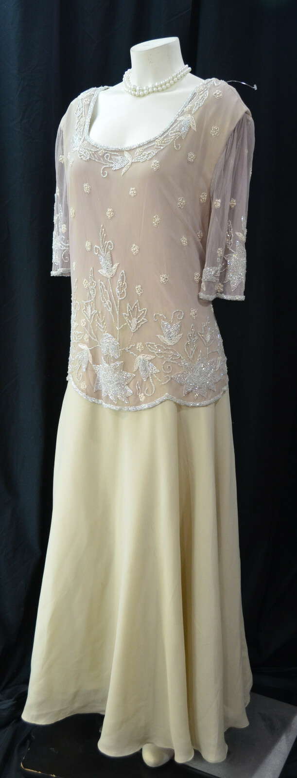 Scala Haute beaded cocktail Dress formal gown MOB mock 2 piece mesh nude 26W VTG