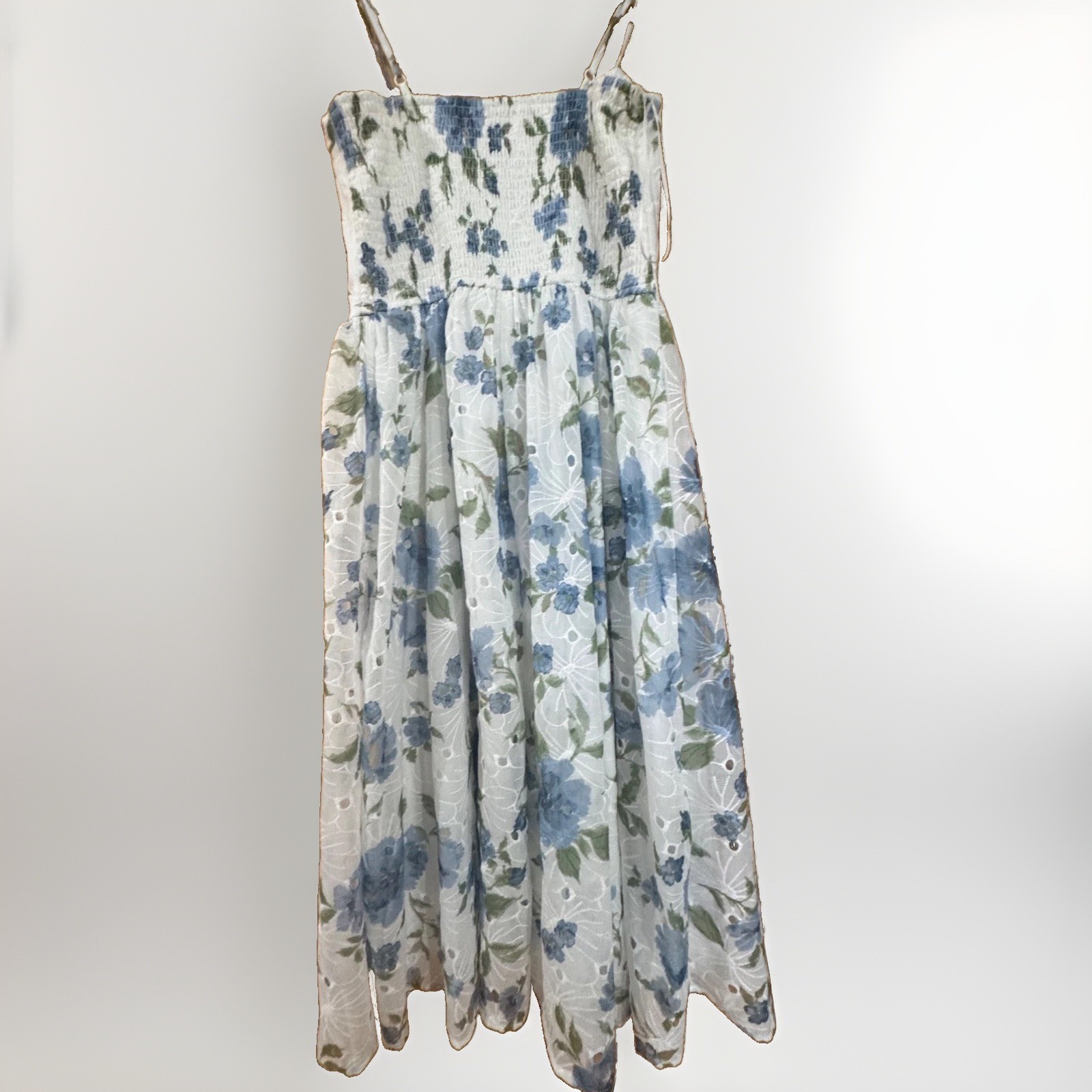 Jessica Simpson- Blue Floral Eyelet Lace Bustier Midi Dress Corset Cottagecore