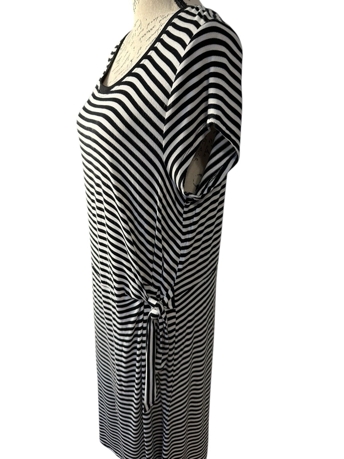 Cable & Gauge Black White Tie Waist Cap Sleeve Pullover Shift Dress Size XL