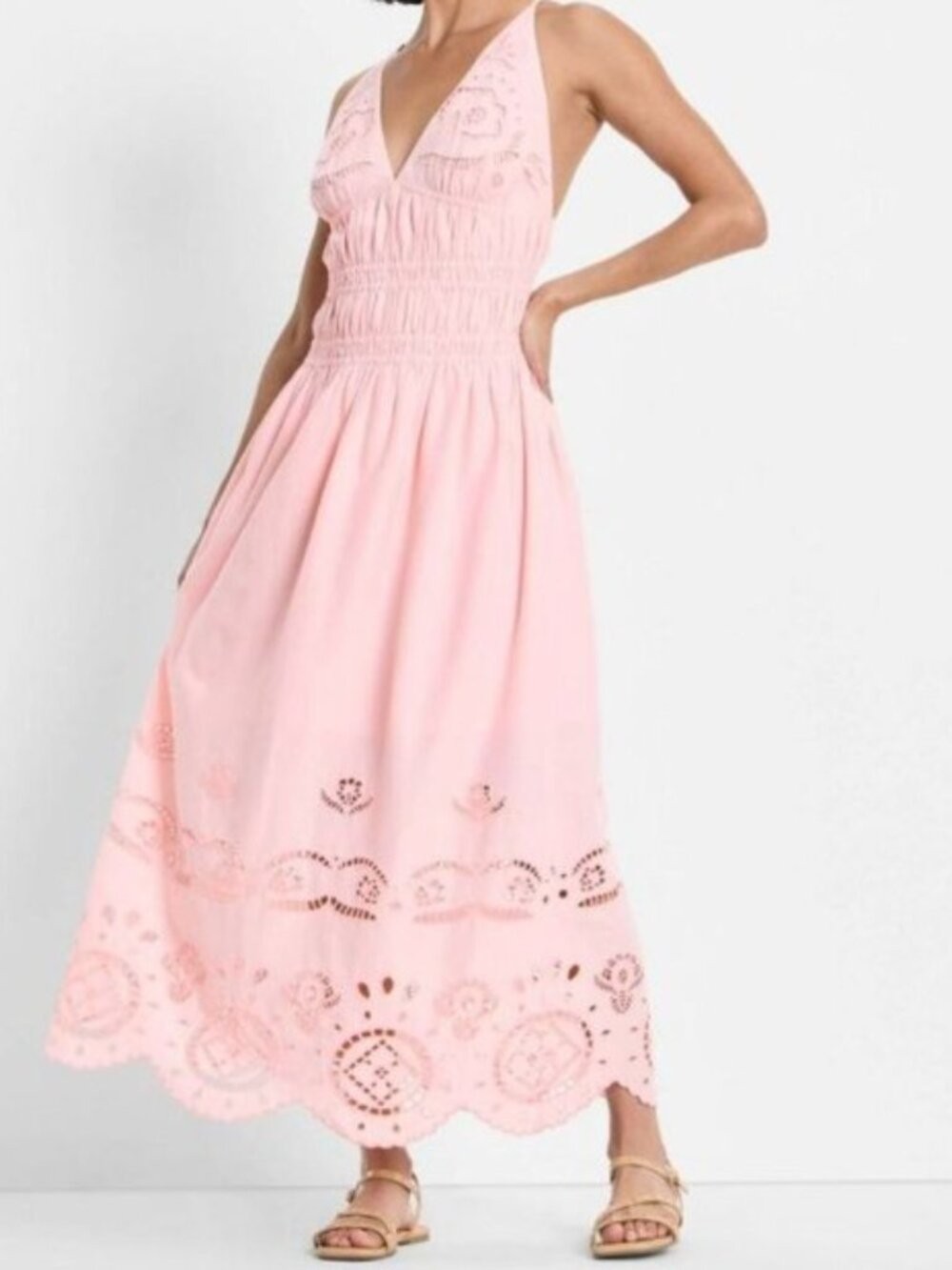 Sleeveless Blush Pink Future Collective Eyelet Maxi Dress with V-Neck Small