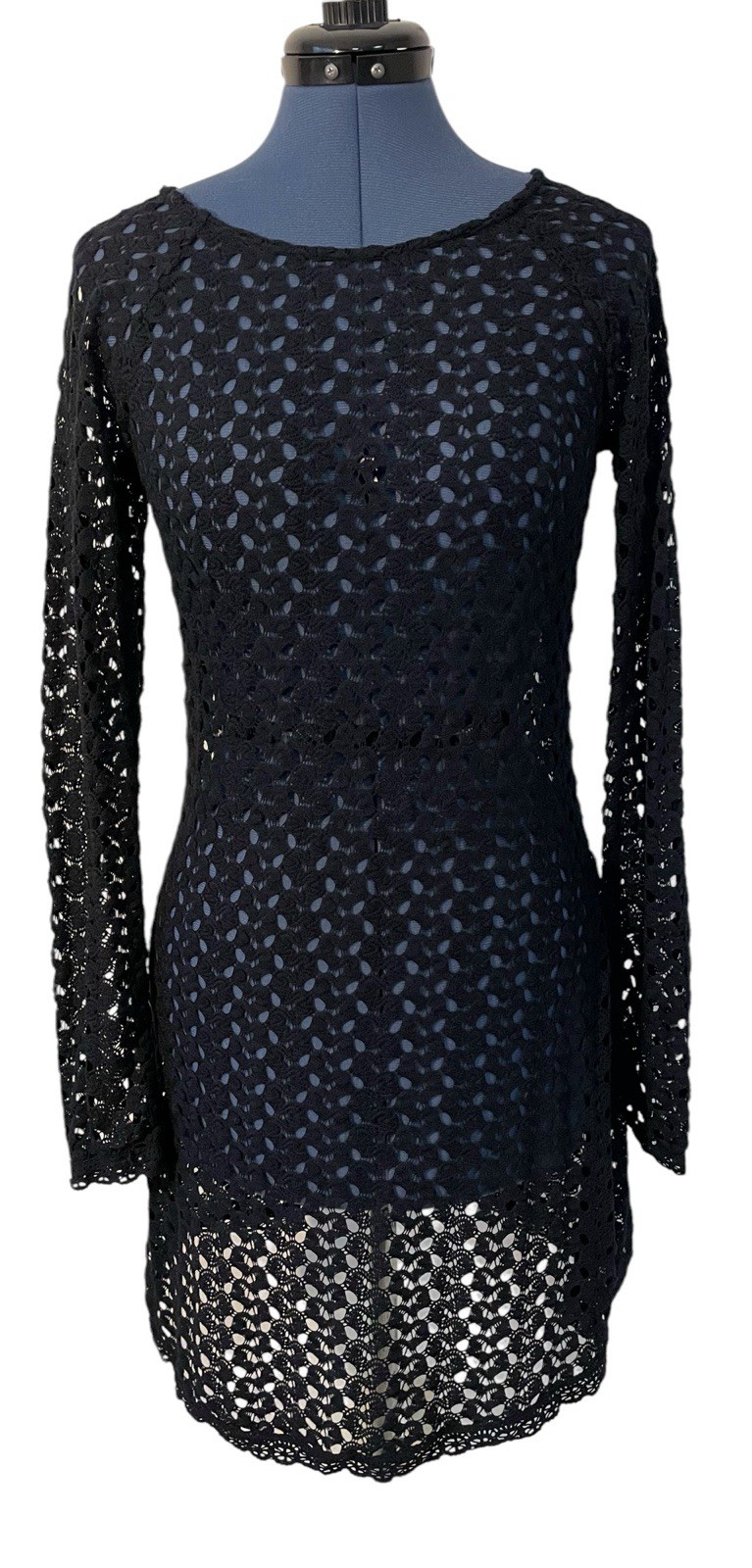 NWT Mimi Chica Black Crochet Sheer Dress Cover Up Y2K Whimsigoth Y2K Bodycon XS