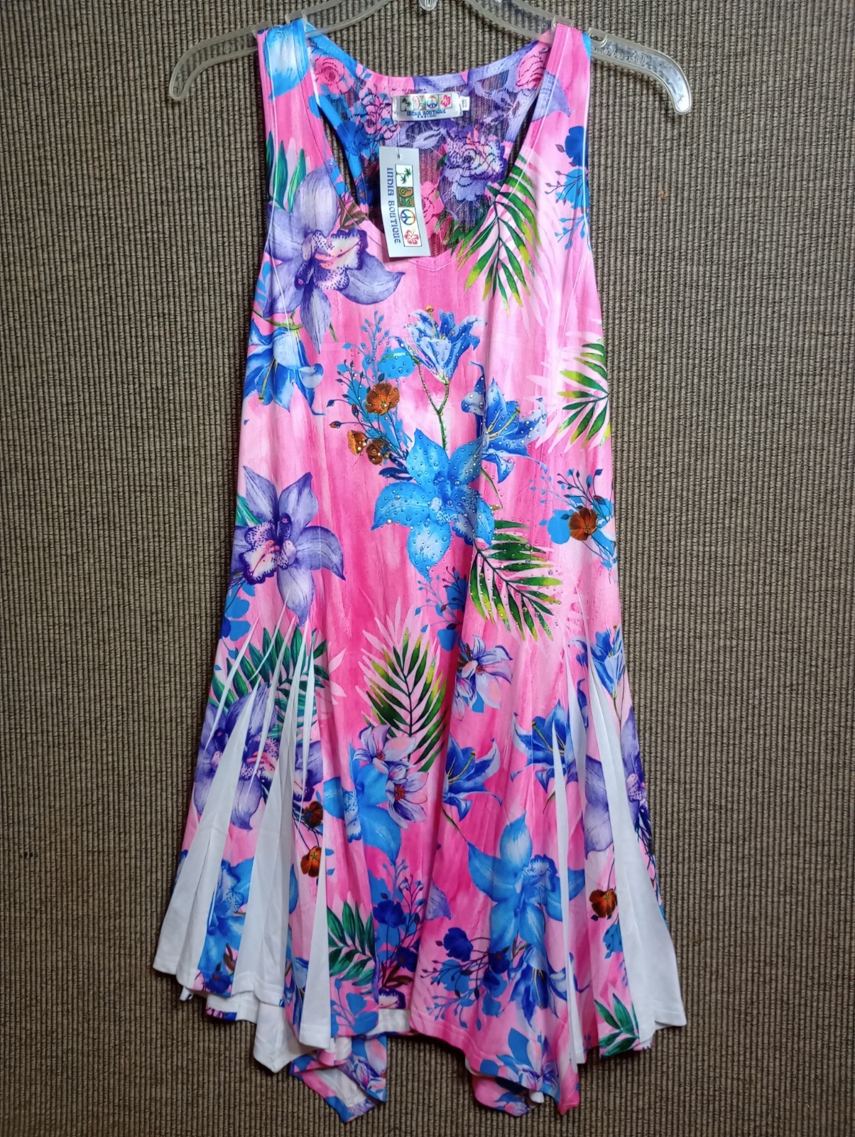 India Boutique Women Sundress Floral Pattern With Rhinestones & Lace Stretch