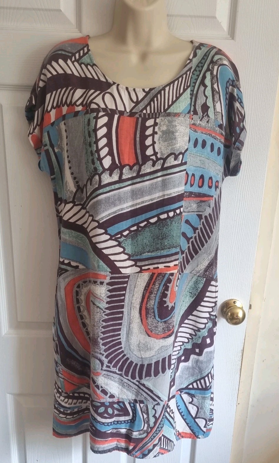Orientique Naturally Australian Cotton Blend,Multi Abstract Midi Dress.Size 10.