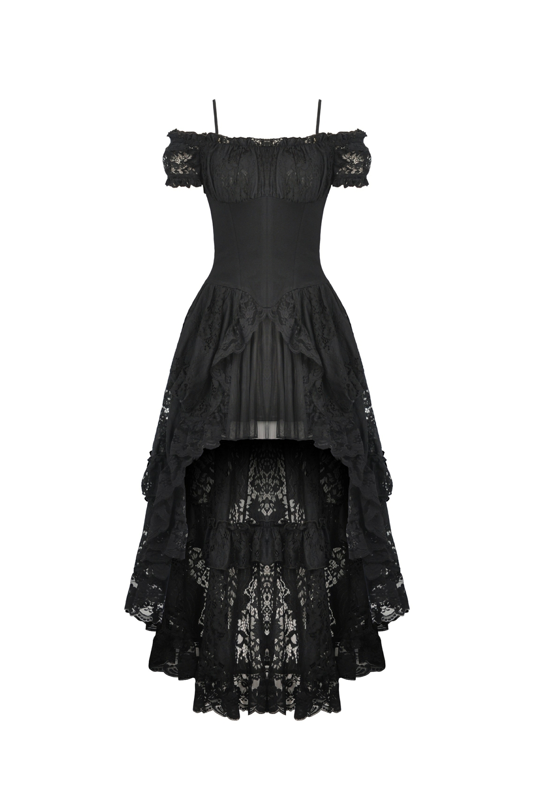 DARK IN LOVE Women Black Punk Gothic Elegant Lady Lace Dovetail Party Dress
