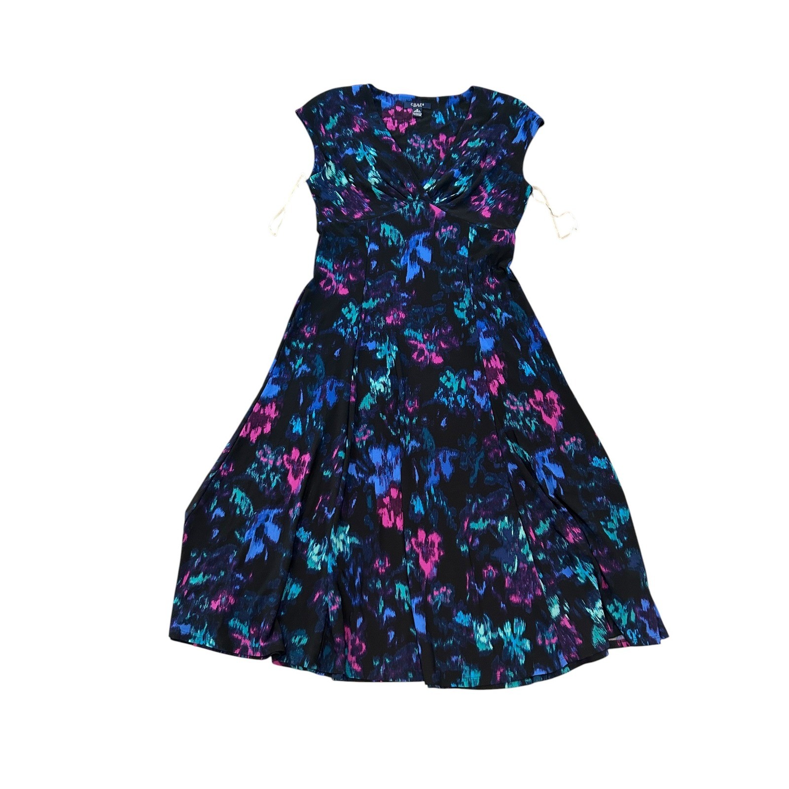 Chaps Womens Abstract Floral V-Neck Twist Front Midi Dress Blue Purple Size M