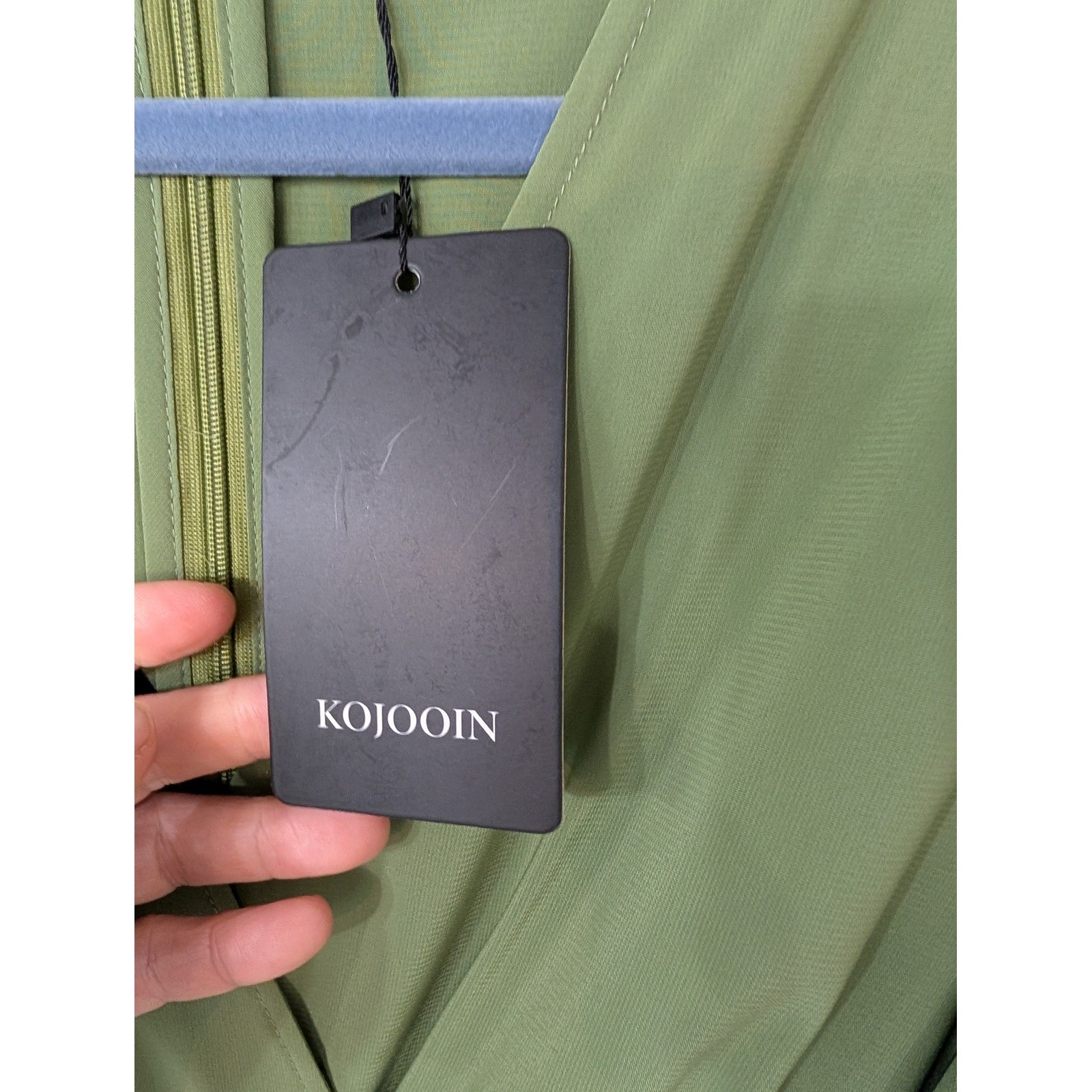 KOJOOIN Womens Sage Green Wrap Dress V-Neck Flutter Sleeve Tiered Ruffle XL NEW