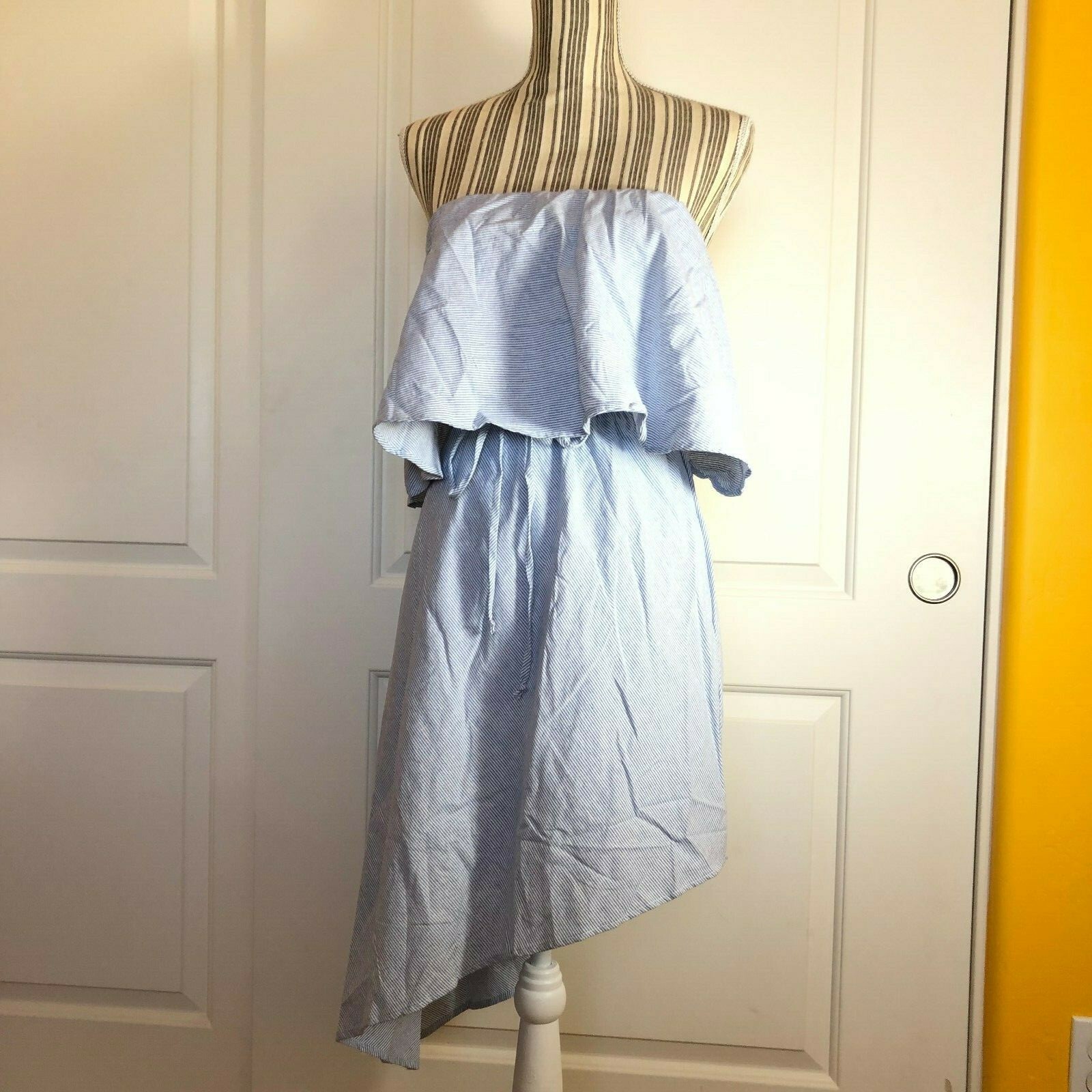 SHE Soul Harmony Energy Blue / White Strapless Asymmetric Dress Halter Size M