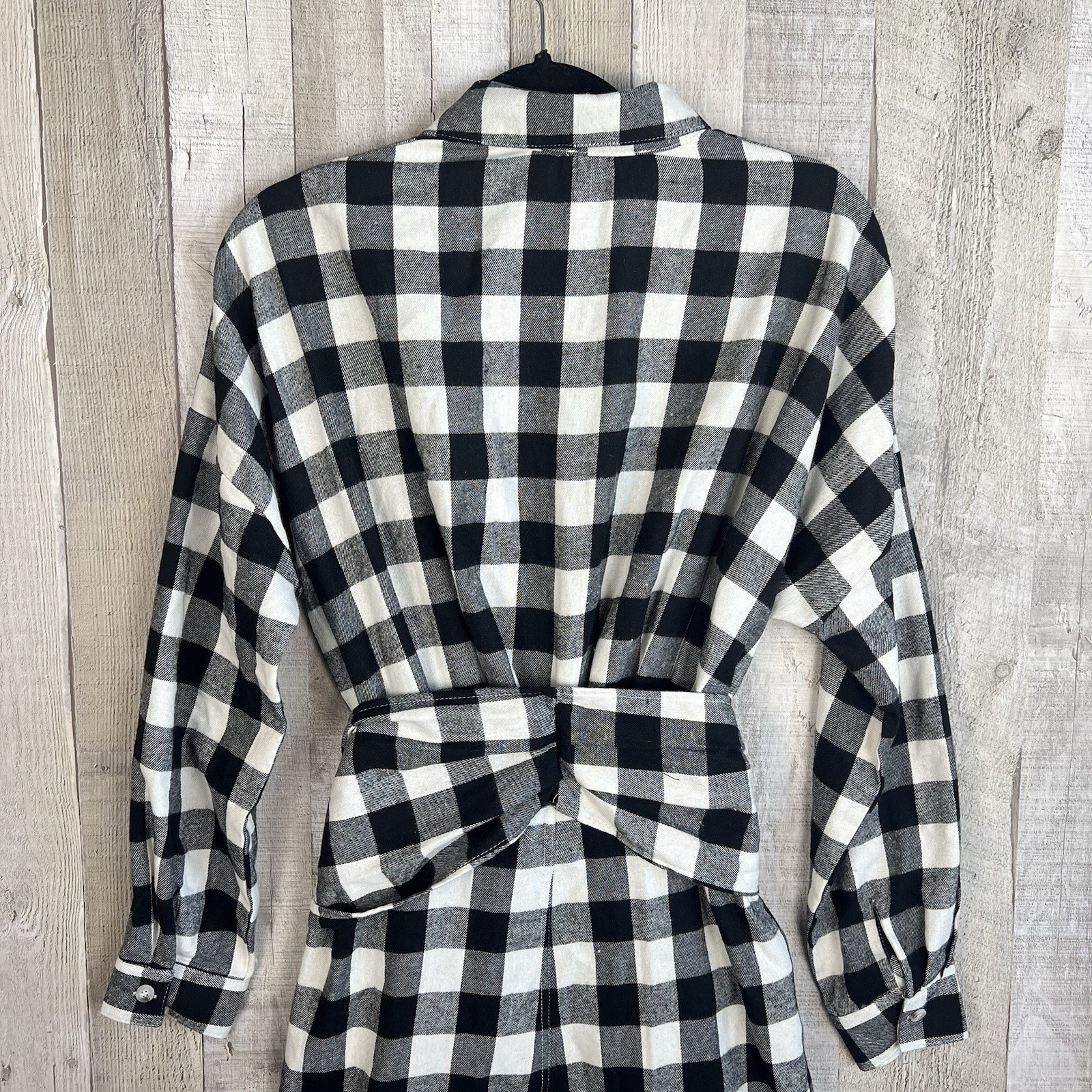 Mable Haeri Flannel Button Down Shirt Midi Dress Women Size Medium Black White