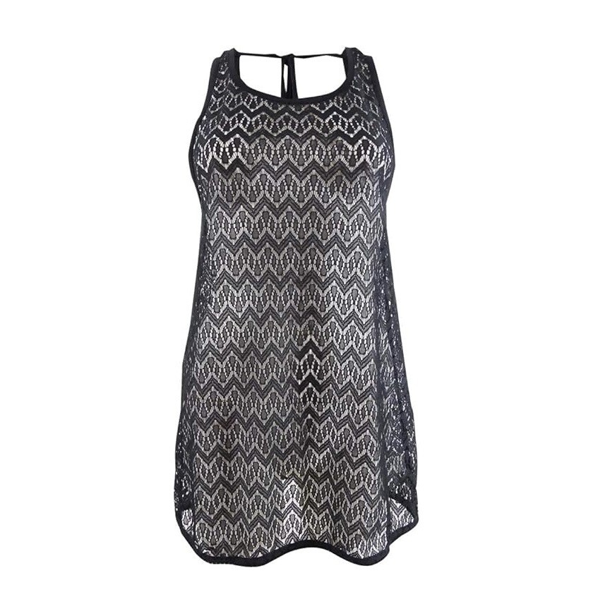 Miken Swim Medium Black Crocheted Cover Up Dress NWT DG44