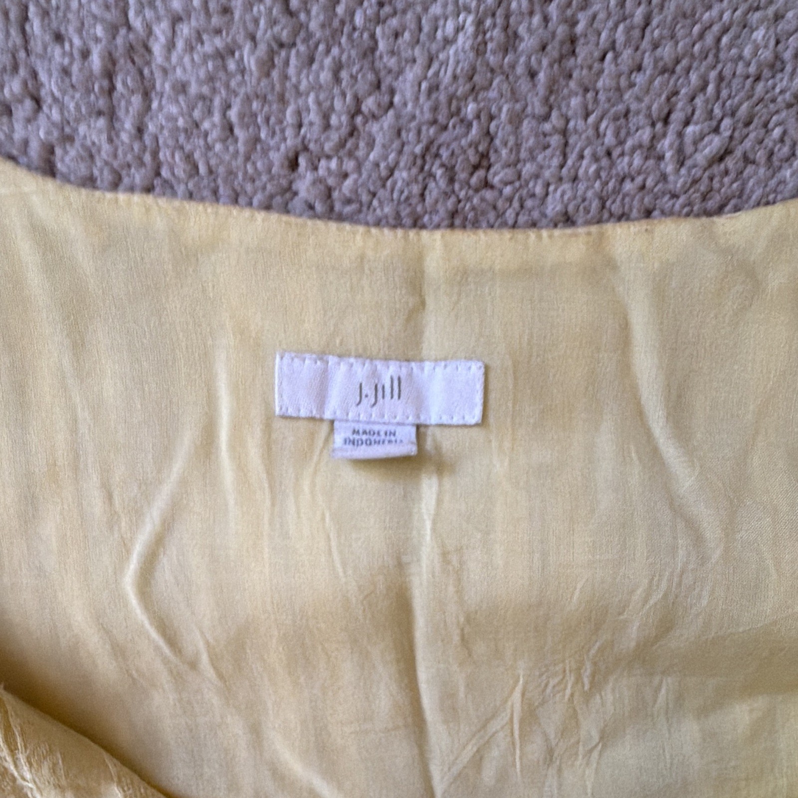 J. Jill Yellow Solid A-Line Knee Length Dress L Round Neck Puff Short Sleeve
