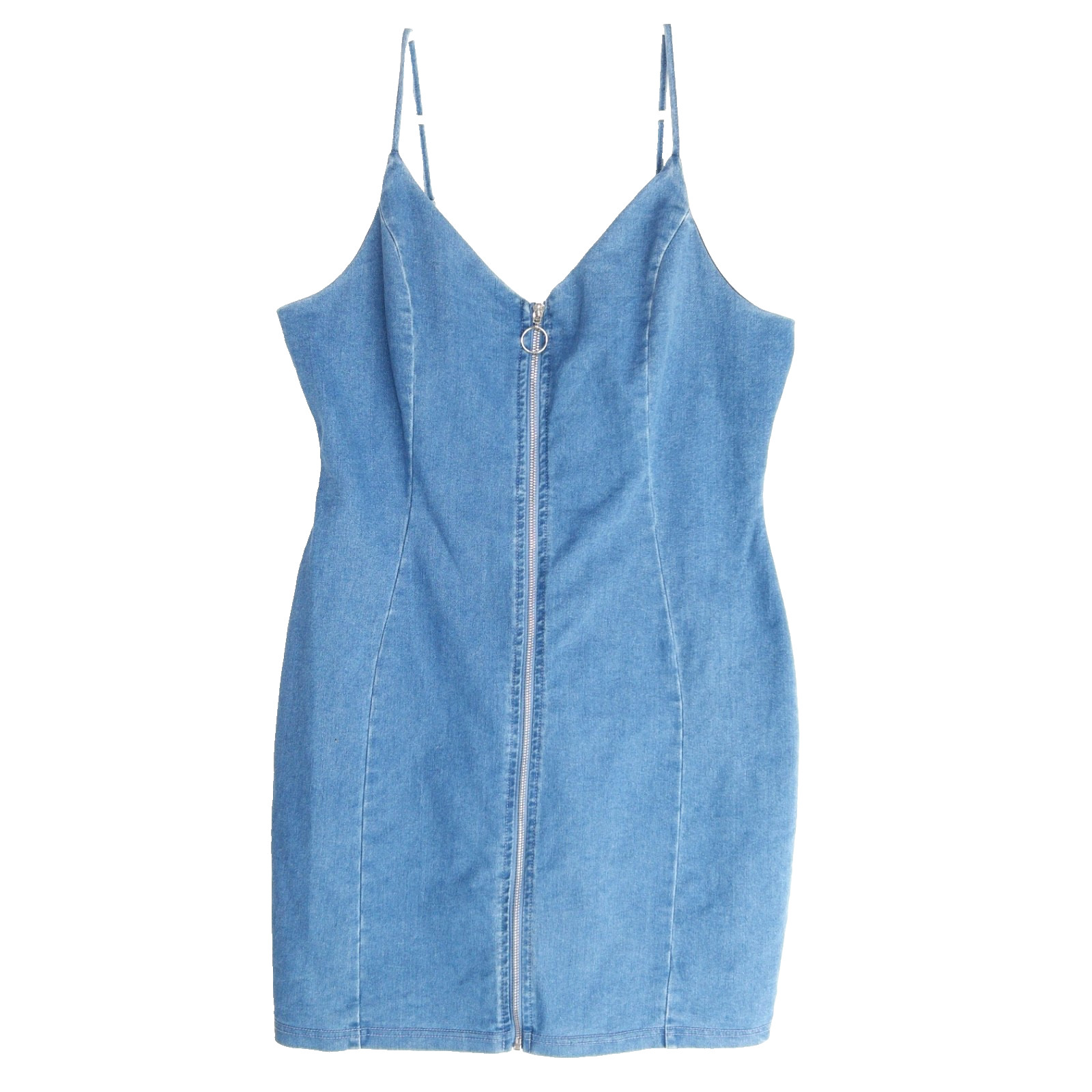 Iris Full Zip Stretch Denim Chambray Festival Bodycon Basic Dress Womens XL Y2k