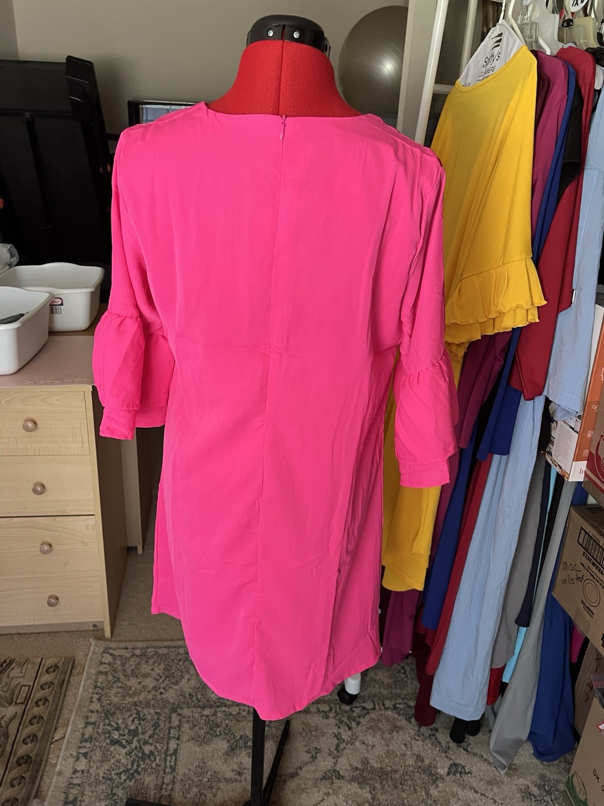 Belongsci Womens Short Ruffle Sleeve Lined Short Dress. Pink. Medium. NWT