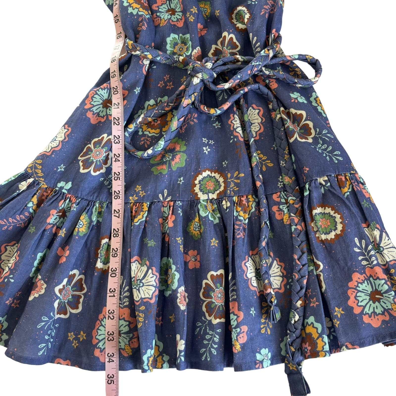 Marine Layer Laney Linen Blend Blue Mini Dress Marlin Hibiscus Floral Boho Small
