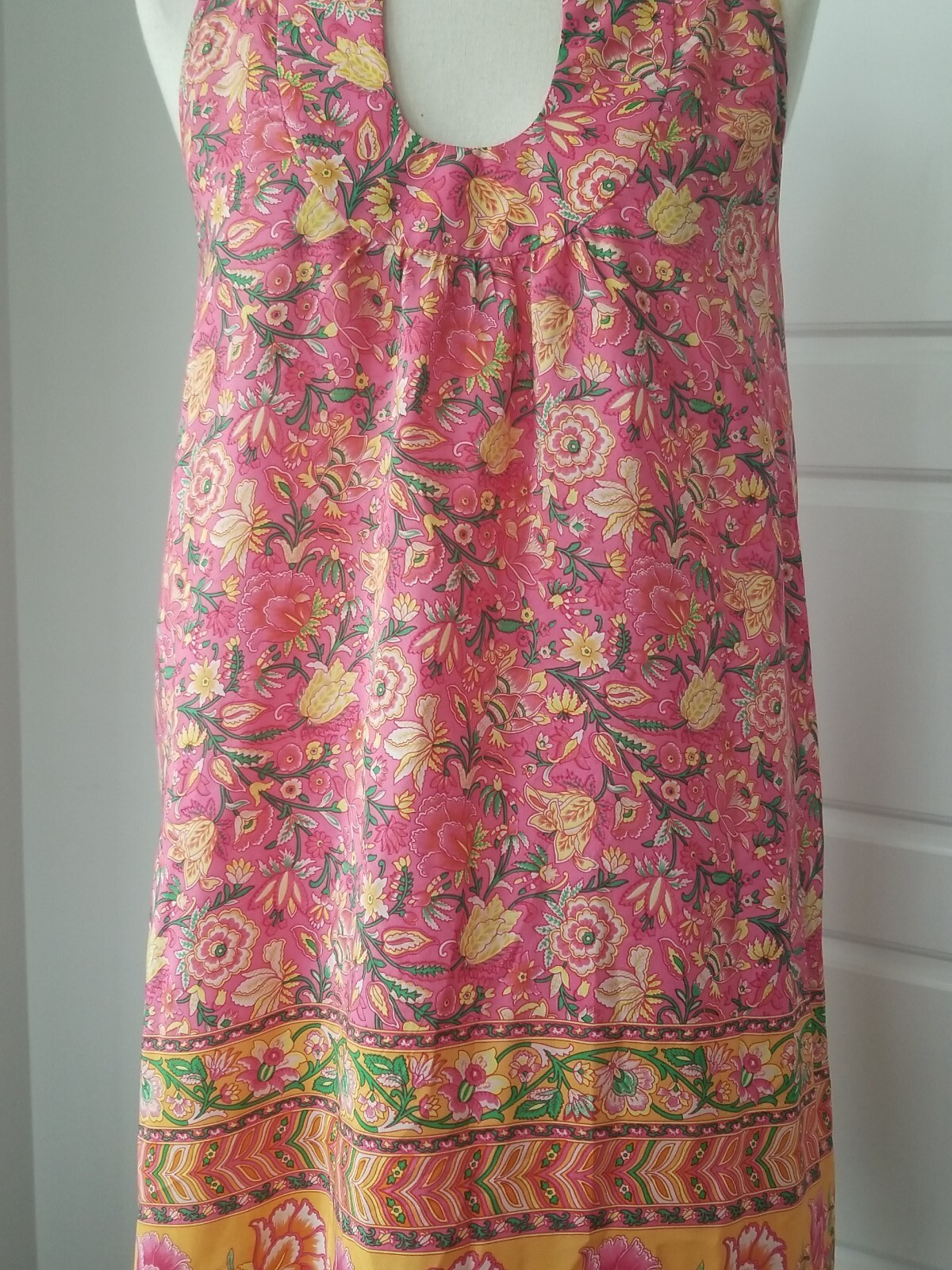 Calypso Christiane Celle 100% Silk Dress Pink Floral U Neck Extra Small XS
