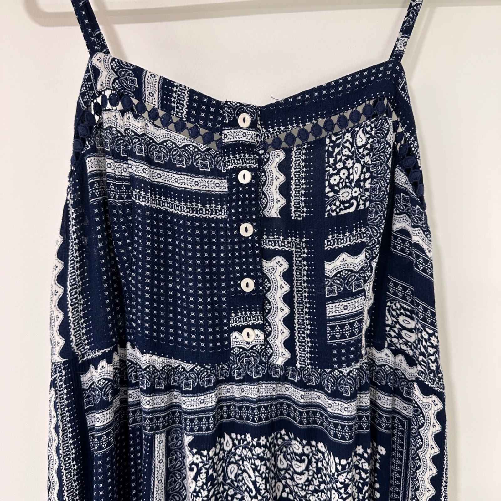 Knox Rose Patchwork Bandana Print Sundress Women Large Navy Blue Pockets | Boho