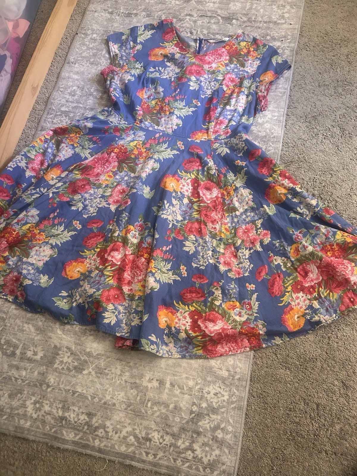 eShakti Dress Plus Size 2X Pockets Blue Floral Fit & Flare Cottagecore Garden
