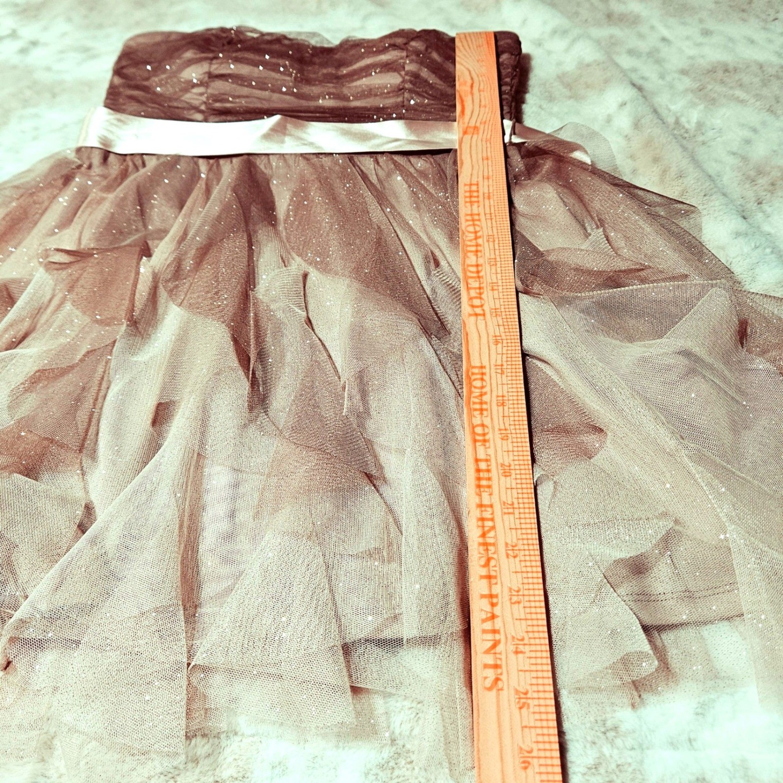 Dusty Rose Glitter Mesh Tulle Ruffle Strapless Dress M Fairycore Prom Balletcore