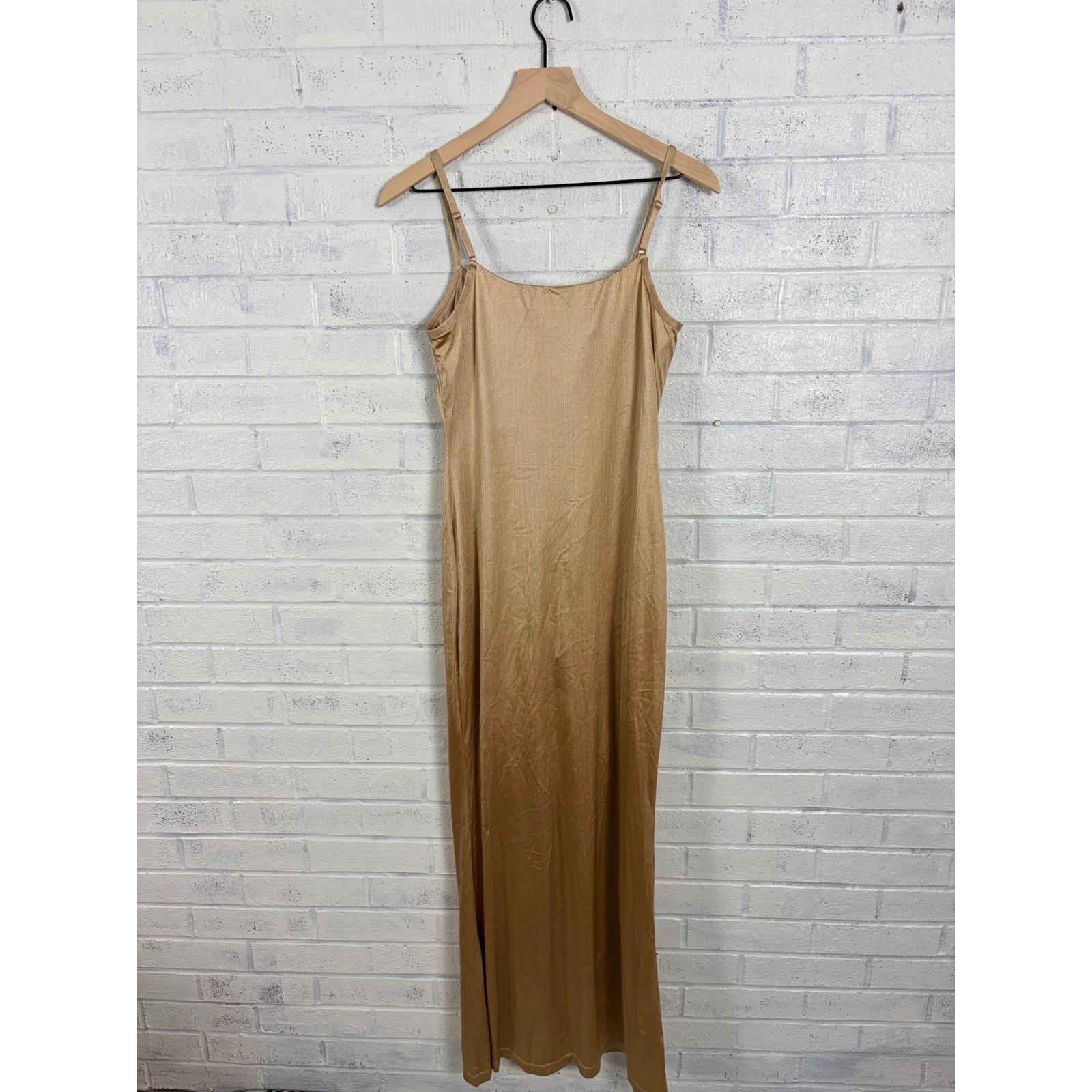 Popilush Maxi Dress Womens L Gold Shimmer Sleeveless Built In Shapewear Glam