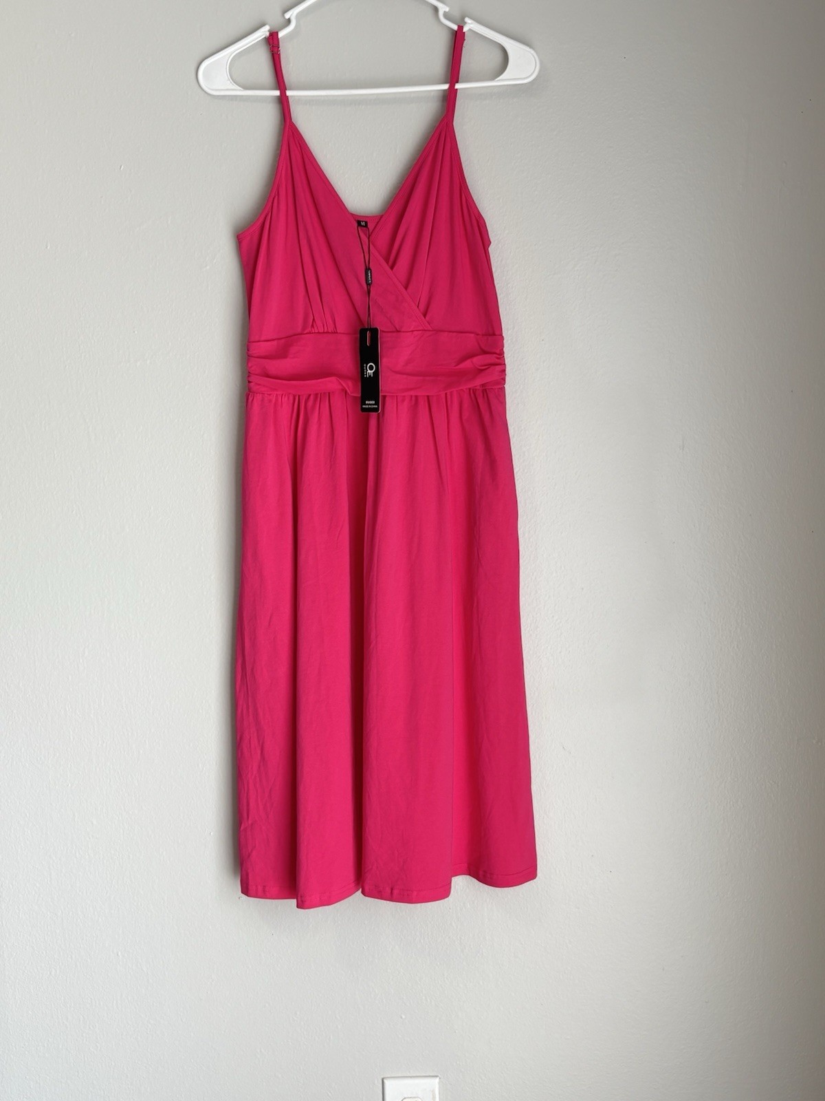 OUGES M Sleeveless Strappy V-Neck A-Line Dress Pink Knee Length