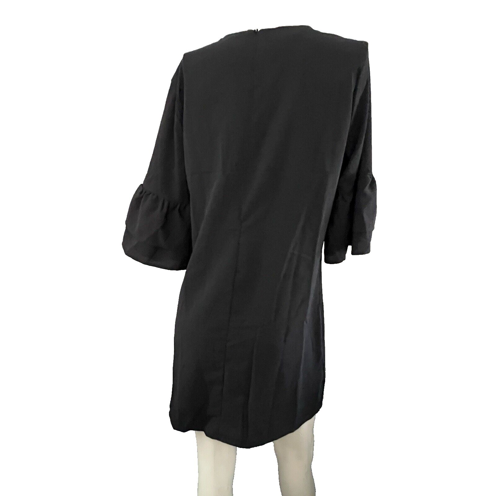 New Belongsci Womens Mini Dress M Black Bell Sleeve Boho Minimalist Chic Modest