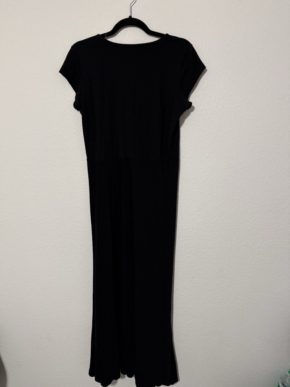 Peruvian Connection Black Knit V-Neck Maxi Dress Cap Sleeve Pockets Size M