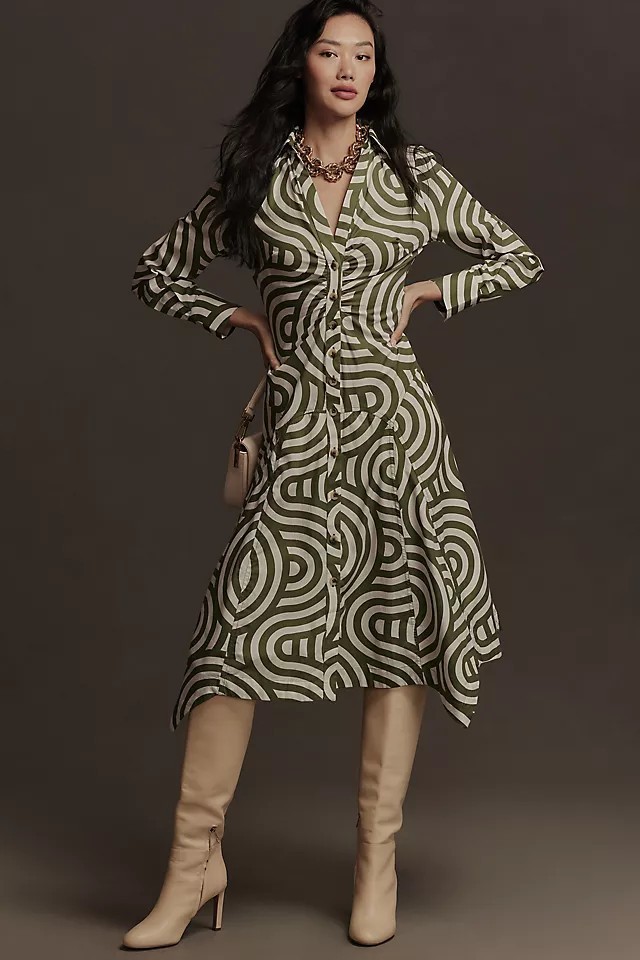Anthropologie Long-Sleeve Poplin Midi Shirt Dress – Size 6