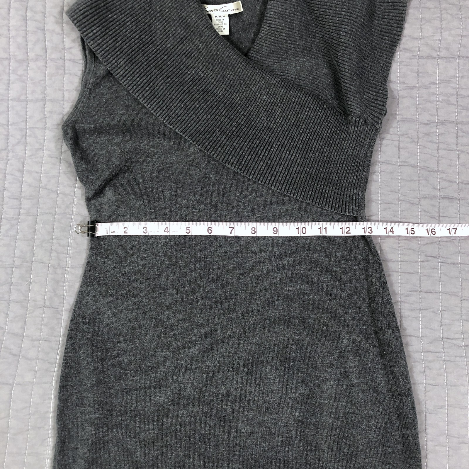 Kenneth Cole Sweater Dress Womens Medium Gray Cowl Neck Pullover Knit Sleeveless