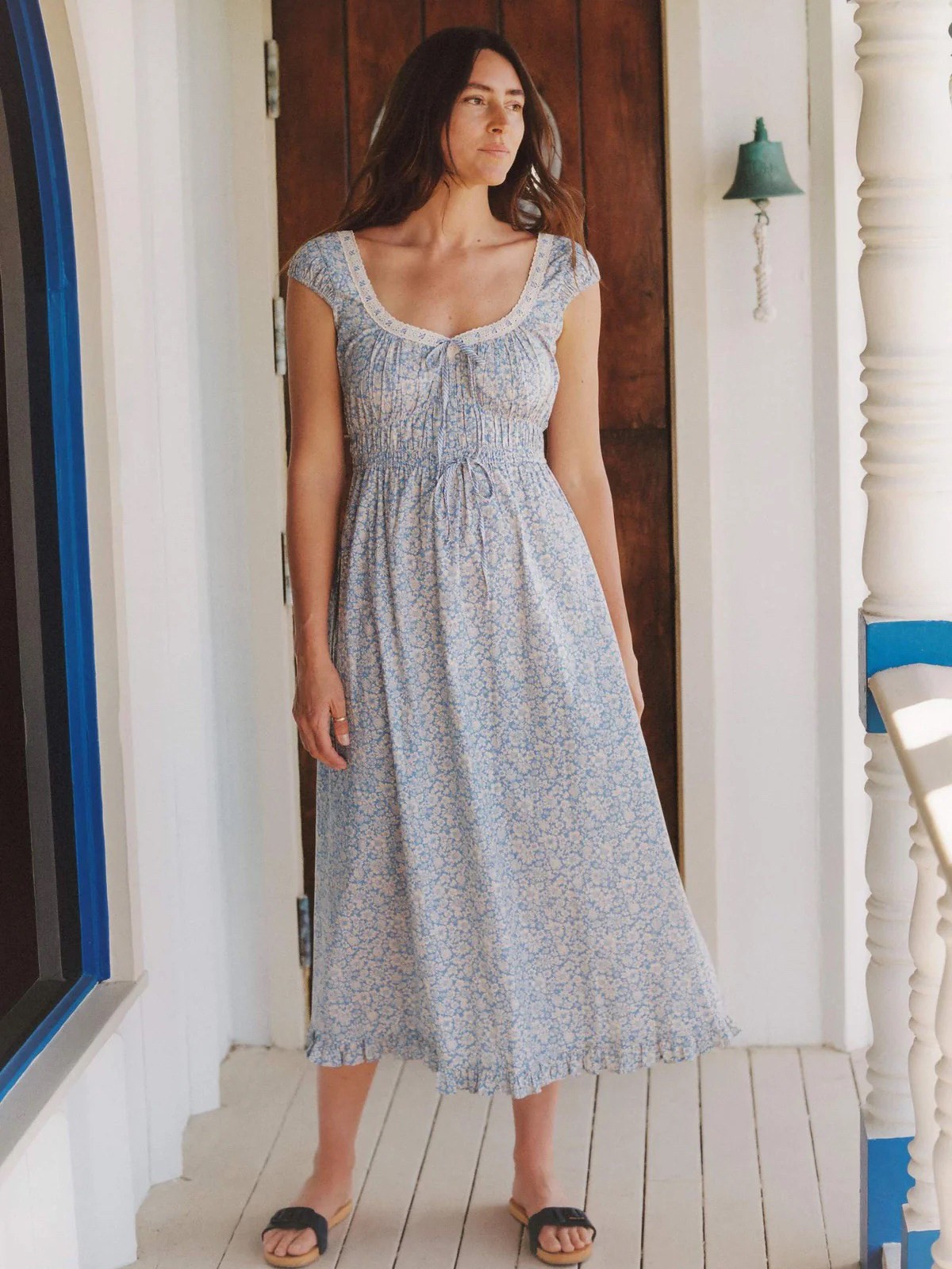 Christy Dawn Cotton Floral Midi Dress U Neck Cap Sleeve Vintage French Dress