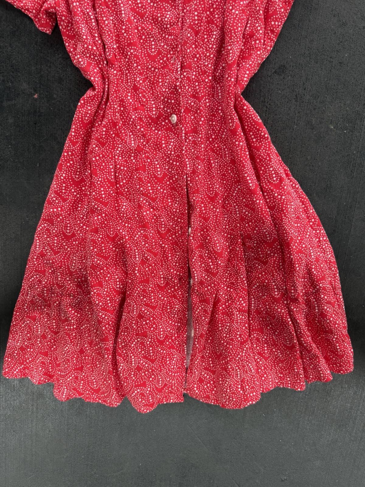 Red White Paisley V-Neck Flutter Short Sleeve Button Front Mini Dress M