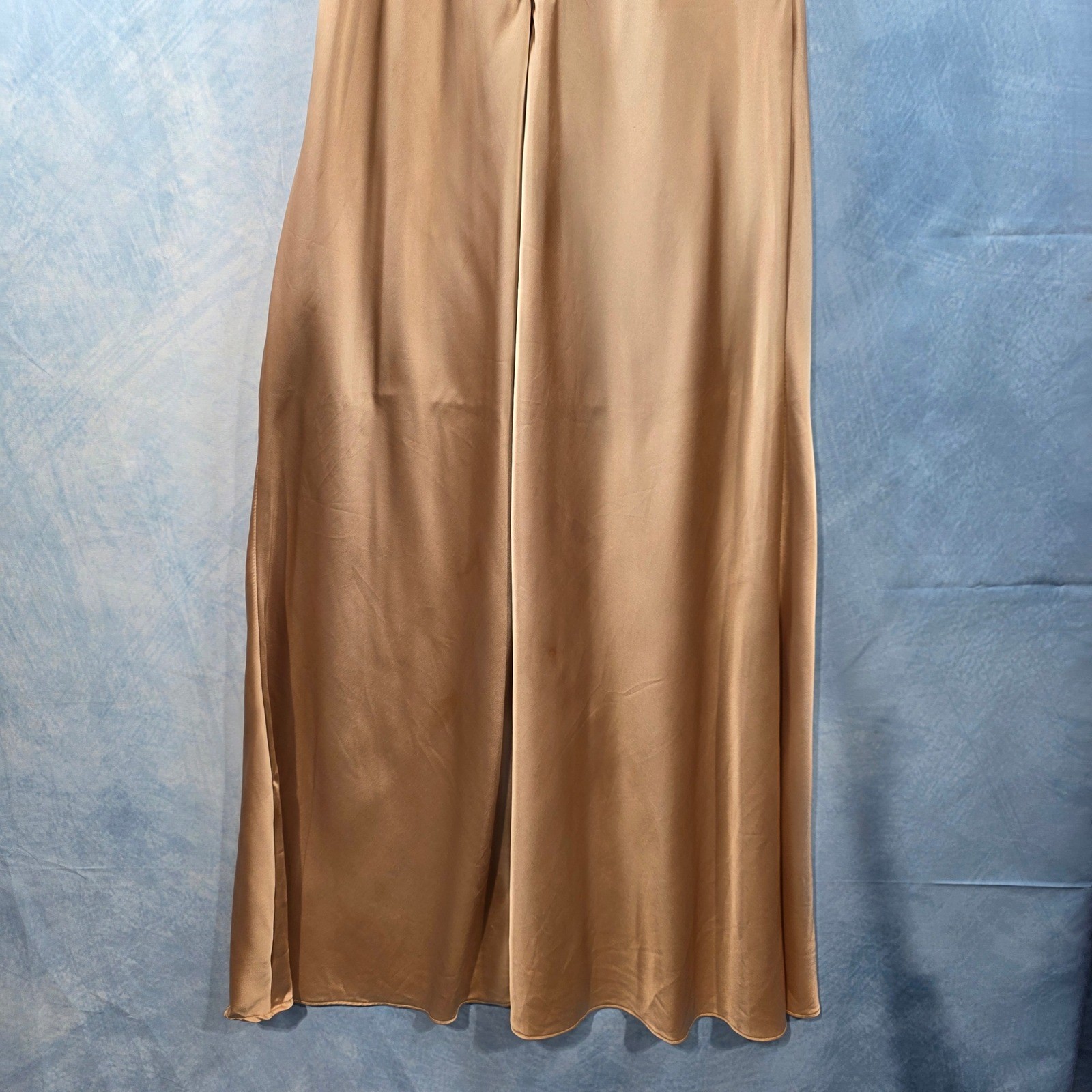 Hello Molly Champagne Gold Satin Maxi Dress Surplice V-Neck Slit US 6 AU 10