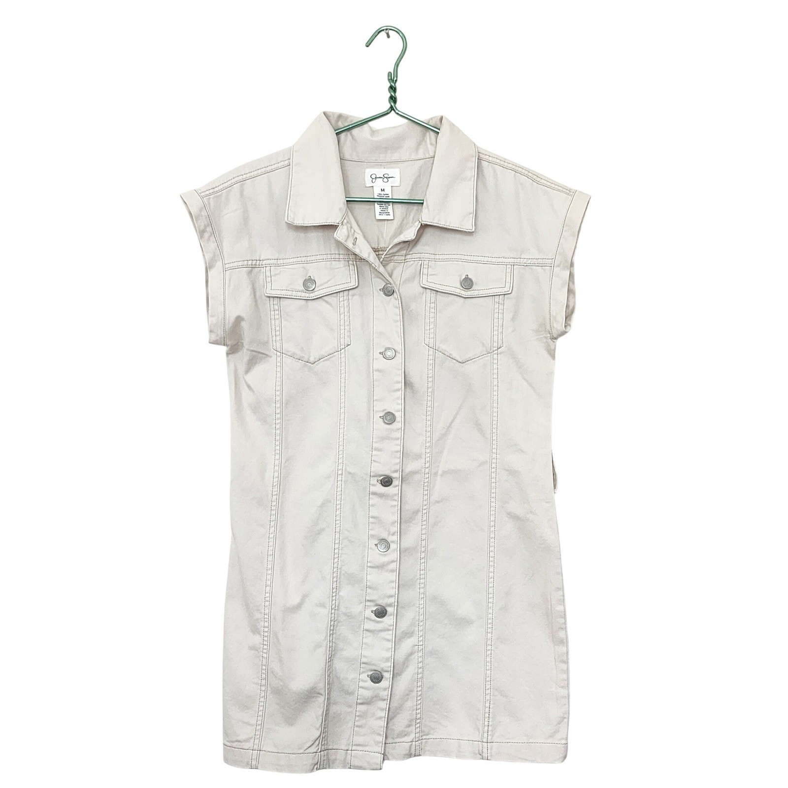 Jessica Simpson Cream Denim Mini Dress Medium Button Front 100% Cotton Preppy