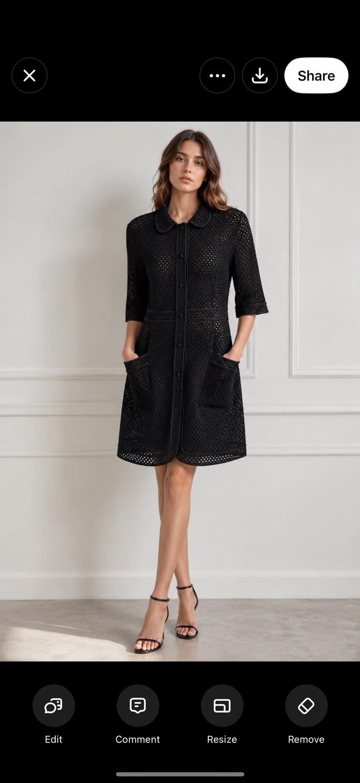 La Perla Eyelet Black Mesh Pockets Buttons Sleeve Dress/Jacket/Coat Summer XS/S