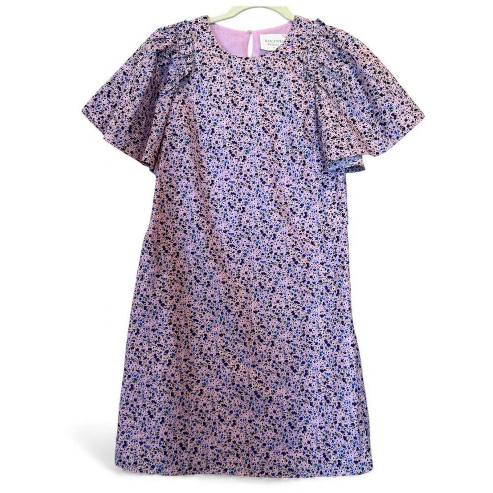 Hyacinth House Viola Lilac Blue Micro Floral A-Line Dress Ruffle Sleeve XS