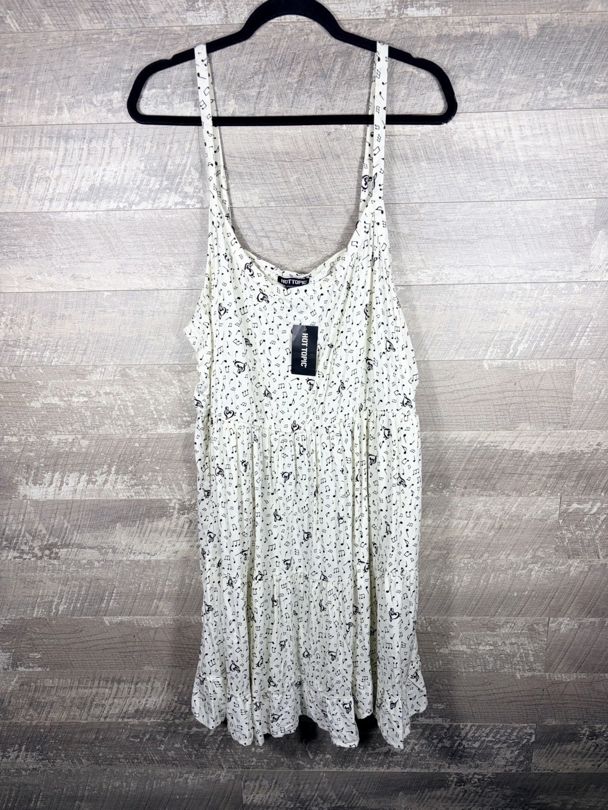 Hot Topic White Black Music Note All Over Print Tiered Dress Plus Size 2 Flaw*