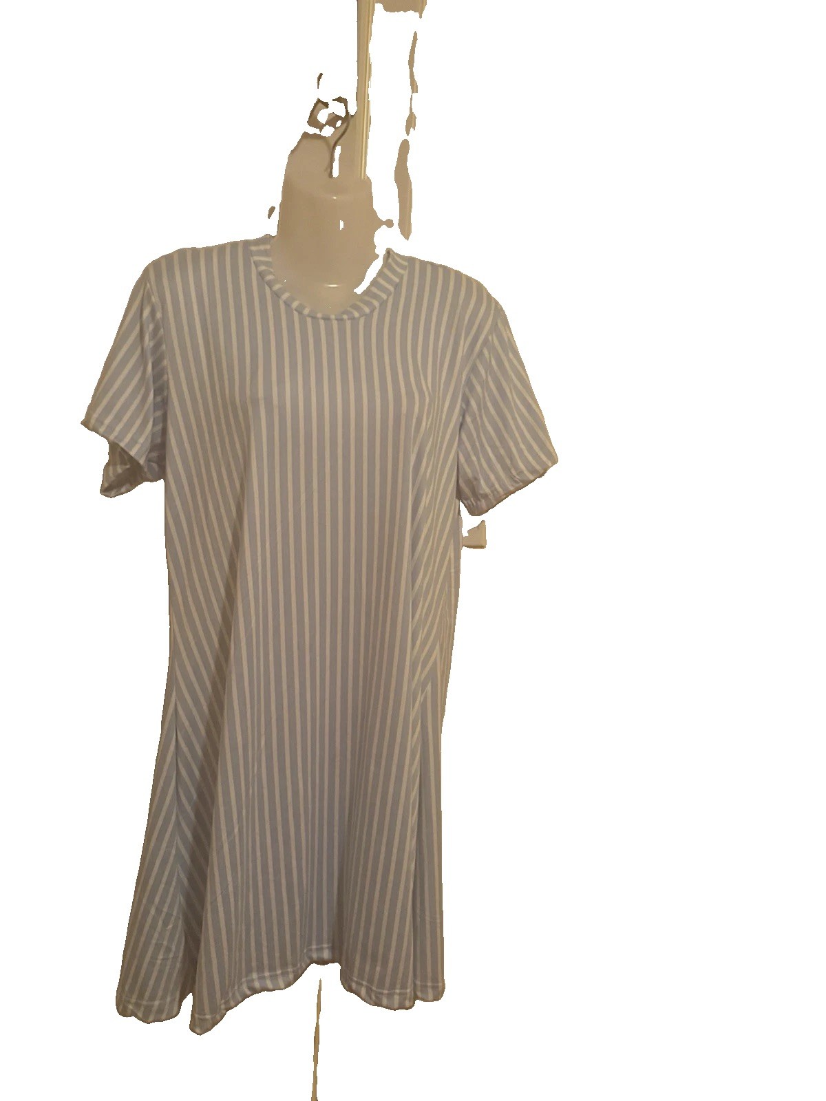 ￼ White And light Blue Stripped T-shirt Dress Real Essentials Large