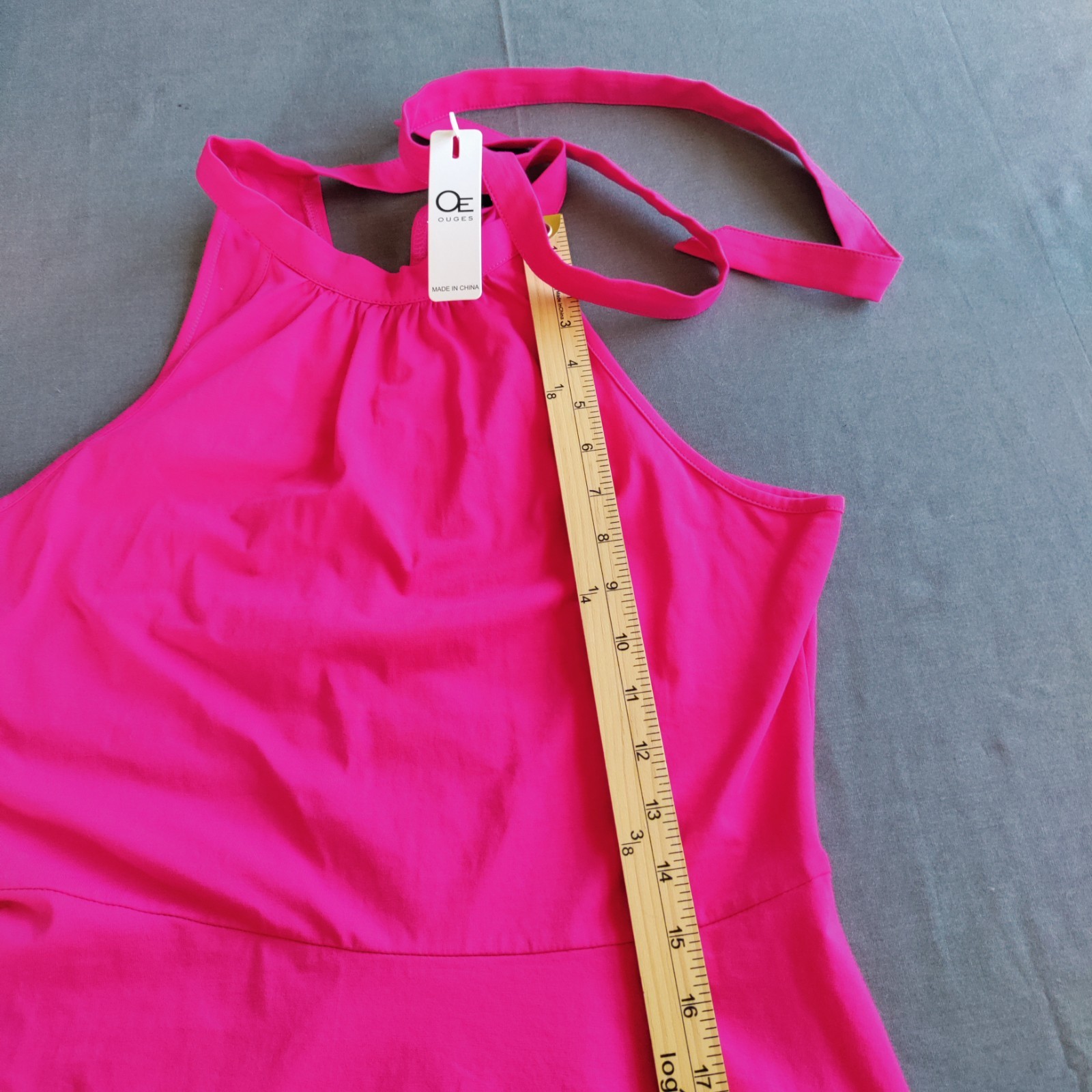NWT Ouges Halter PinkDress Women L Tie Neck Mini Stretch Fit & Flare Beach Party