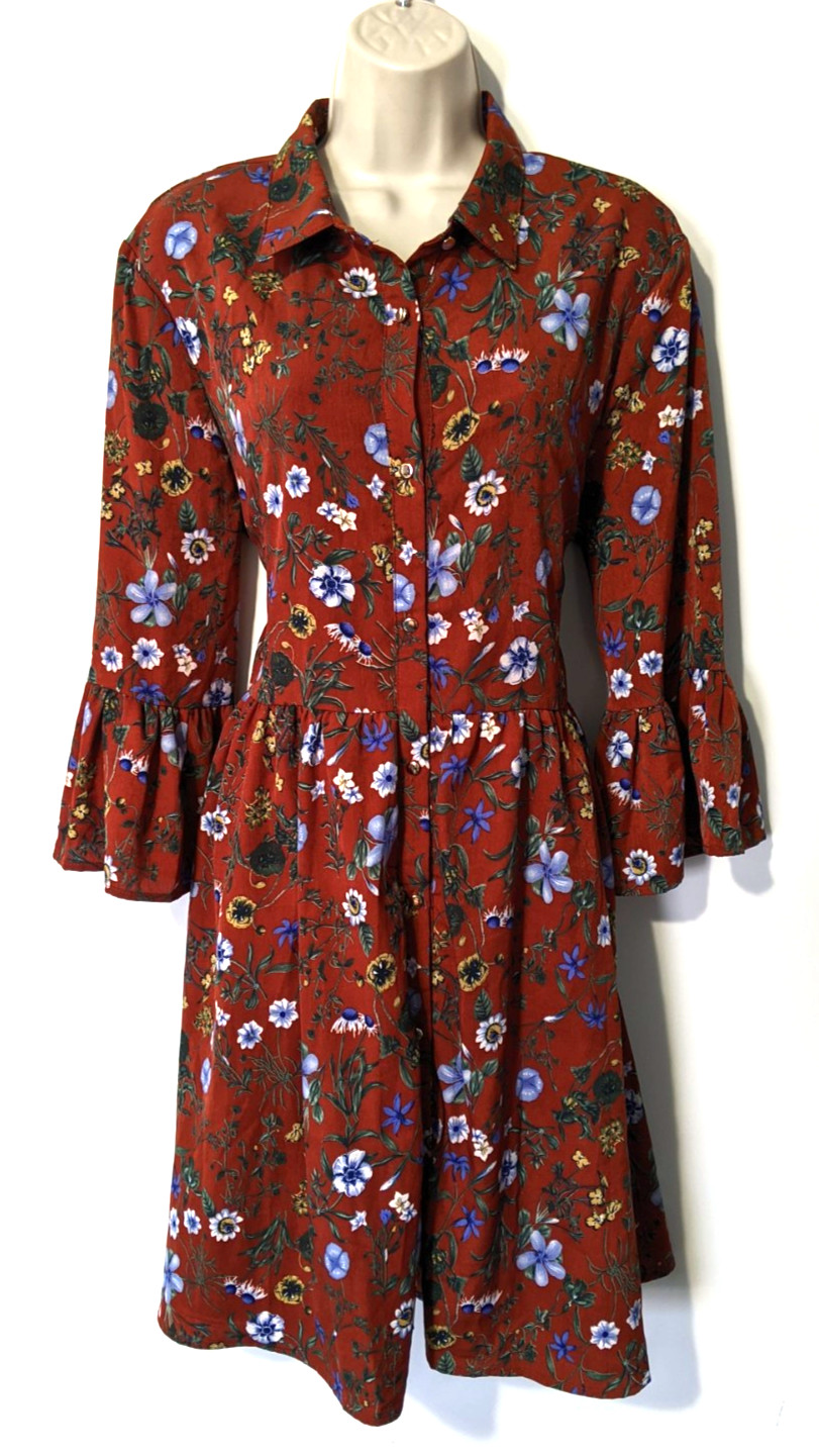 NWT Uttam Boutique CURVES Womens Button Front Floral Dress Sz 14 100% Polyester