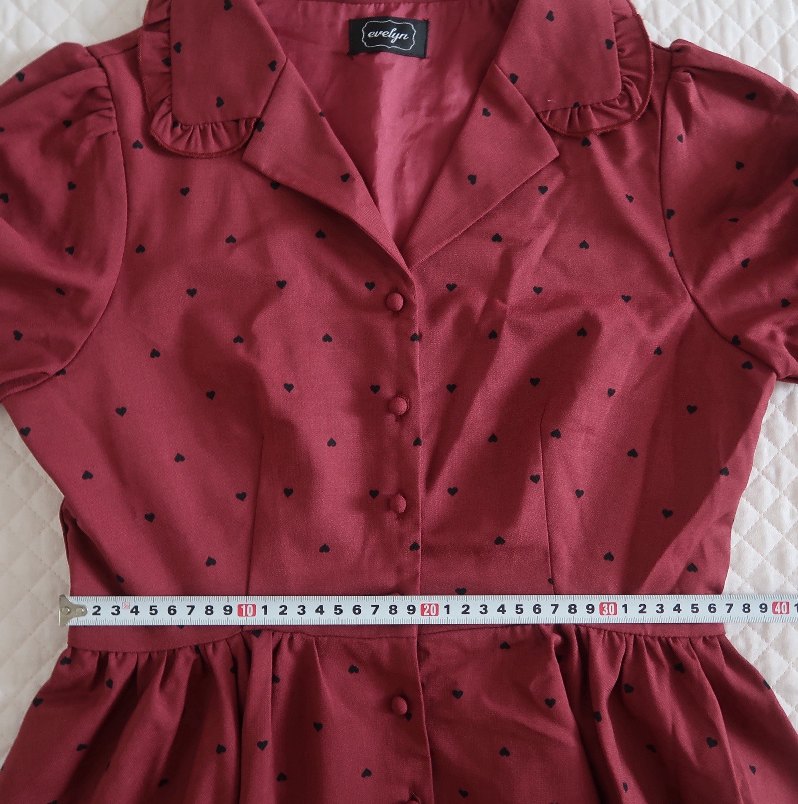 Evelyn Heart Pattern Burgundy Dress Kawaii Girly Feminine Japanese Fashion