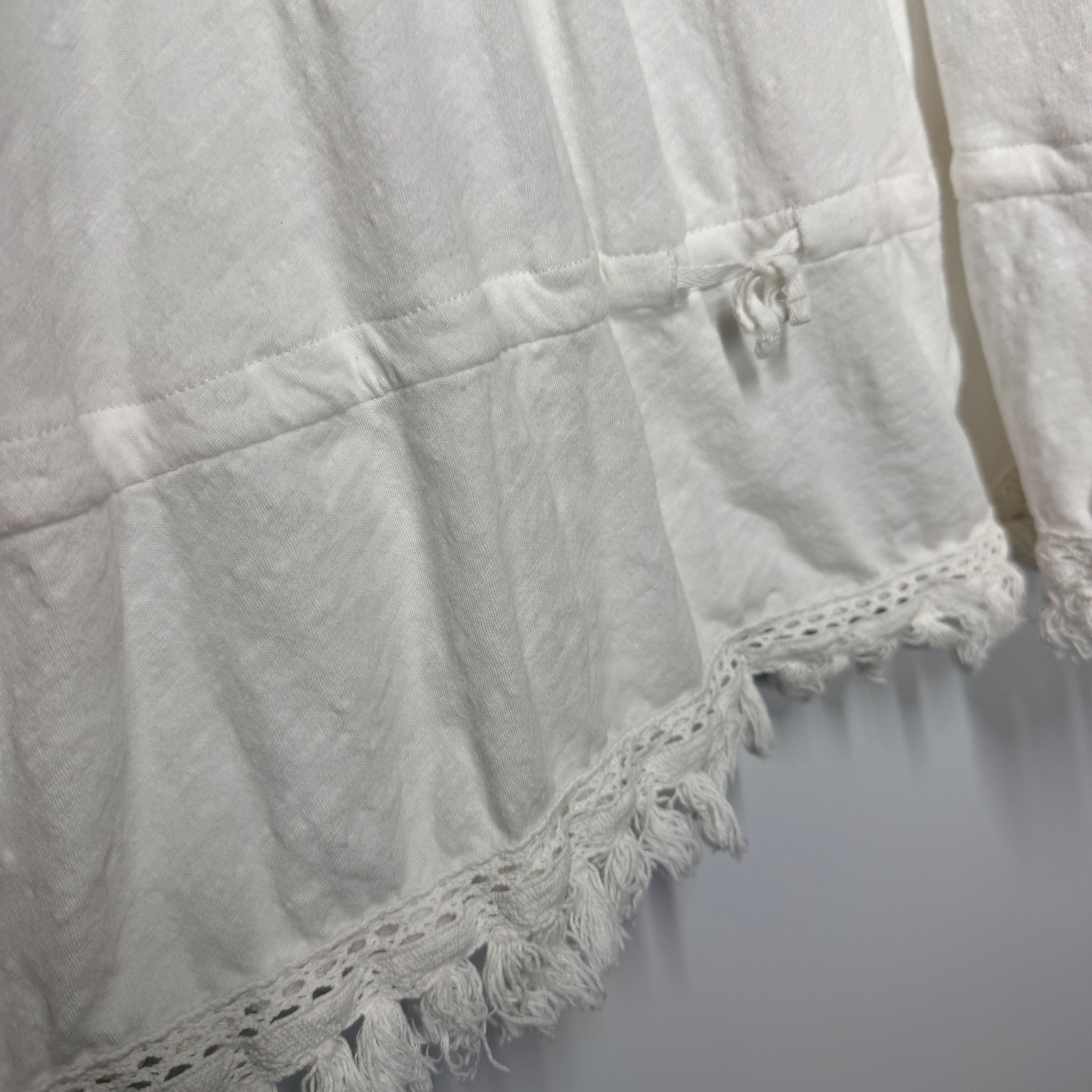 XCVI Anthropologie White Embroidered Boho Tunic Mini Dress Fringe Medium