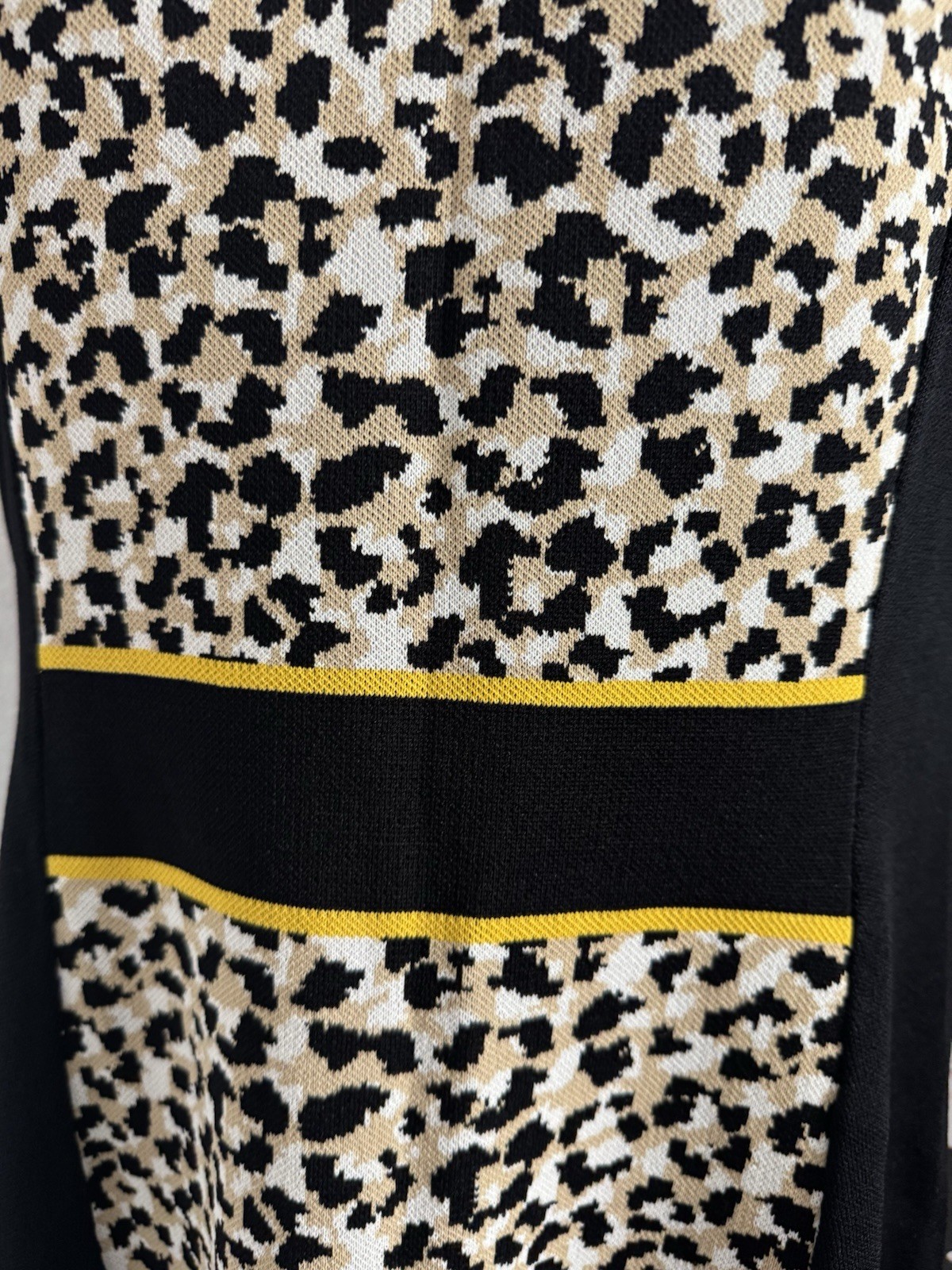 New York & Company Sheath Dress M Sleeveless Round Neck Midi Zip Leopard Knit