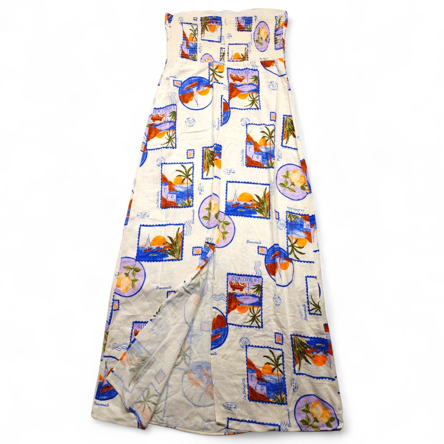 Paper Heart La Dolce Vita Postcard Maxi Dress L Linen Blend Italian Summer Boho