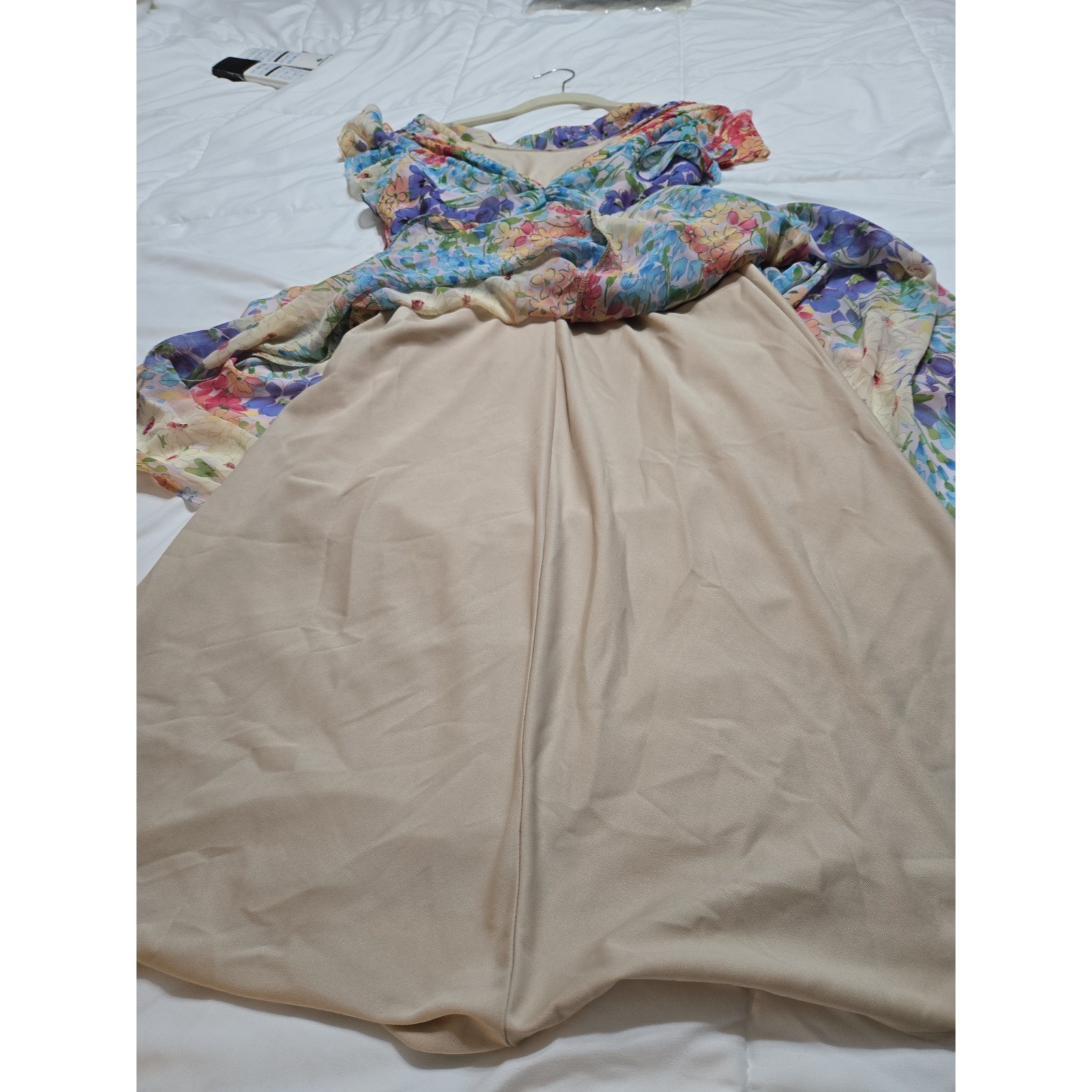SL Fashions Floral V-Neck Flutter Sleeve Asymmetrical Hem Midi Dress Size 10