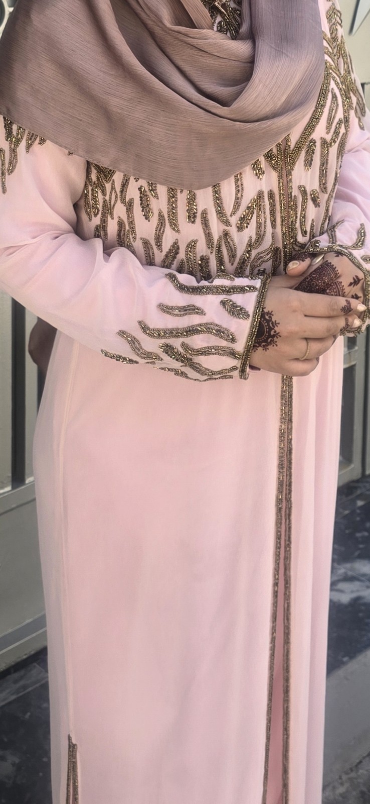 Luxury Open Abaya Jacket & Silk Slip Set Beaded Eid Wedding party Maxi Dress
