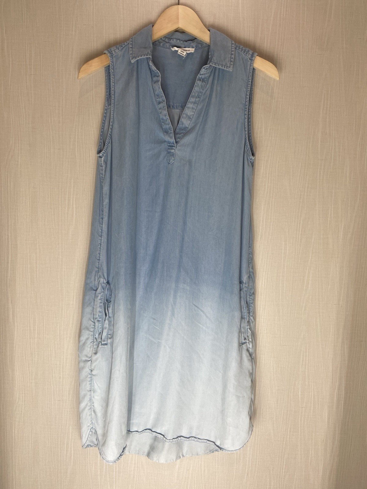 Beachlunchlounge Womens M Blue Ombre Sleeveless Lyocell Shirt Dress Pockets