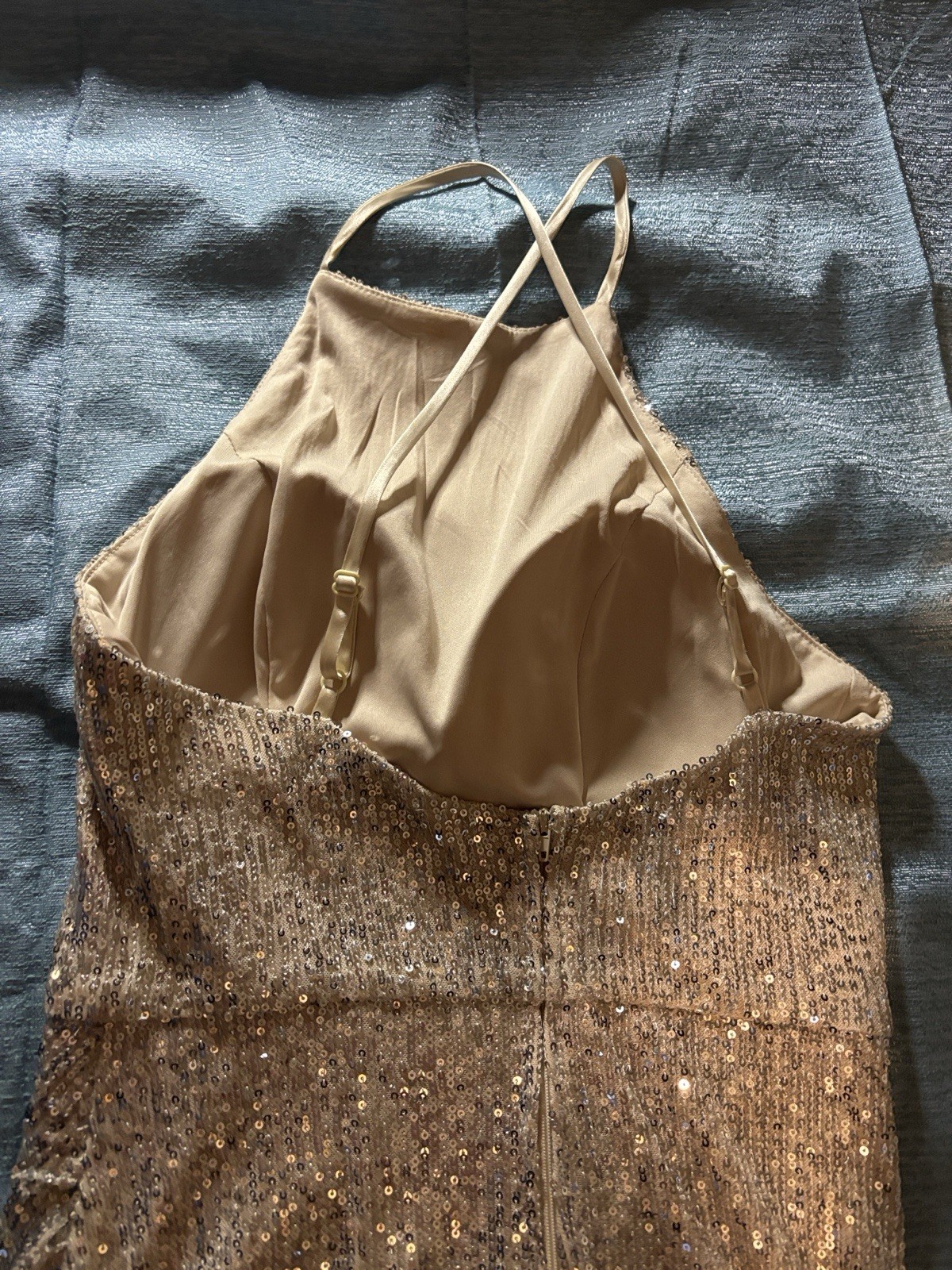 Midnight Doll Gold Sequin Halter Maxi Dress Lined Size 5